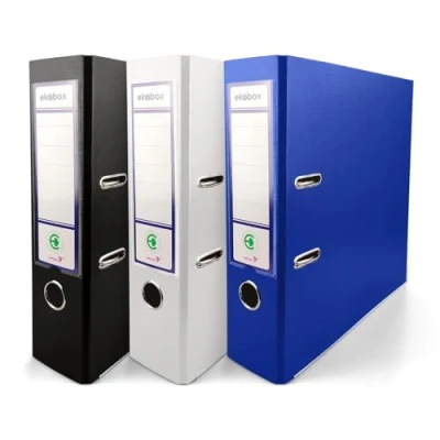 Image of Netuno 3X Folder Lever Arch Folders 3 Colours Black White Blue 2 Ring Binder Ekobox Organiser 8 cm 3,15 inch A4 Wide Cardboard for Office Shelf Desk