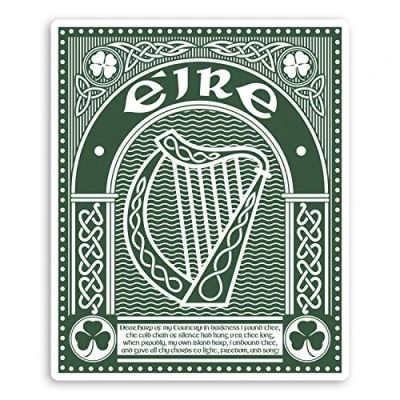 Image of 2 x 10cm Eire Ireland Vinyl Stickers Celtic Irish Harp Luggage Sticker #31635 (10cm Tall)