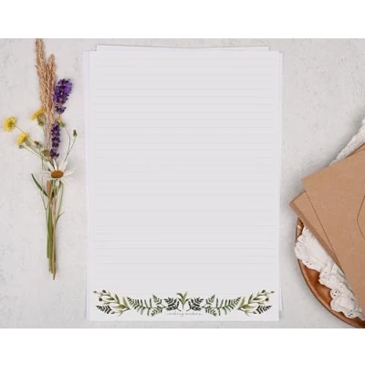 Image of Making Meadows A4 Lined Letter Writing Paper Set (20 Sheets &amp; 10 envelopes) Botanical Greenery Leaf Design On Penpal Stationery