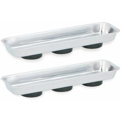 Image of Stainless Steel Magnetic Parts Tray Set Rectangular 2 Piece Dish Bowl Screws Loose Nuts Bolts Metal Tools Garage Pack of