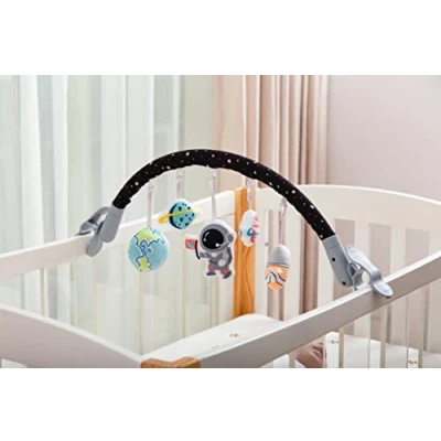 Image of LADIDA Baby Activity Toy Arch with Universal Fittings for Pram Pushchair Buggy Car Seat Suitable from Birth Blue Boy Space Theme