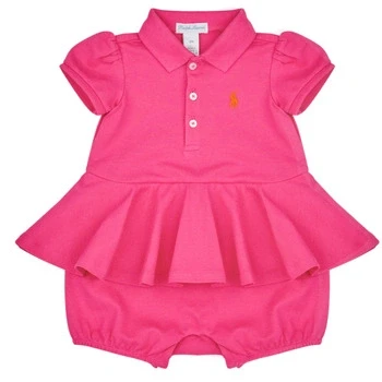 Image of Polo Ralph Lauren BABY Peplum ONE Piece Shortall Jumpsuit for kids, Size: 18 24m, Belmont pink/dusk orange