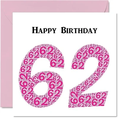 Image of Fun 62nd Birthday Cards for Woman Shapecloud Happy Card Dad Mum Grandad Nanny Grandma Gran Uncle Auntie Cousin, 145mm x Greeting Cards,