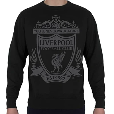 Image of Liverpool FC Official Football Gift Mens Crest Sweatshirt Top Black Large