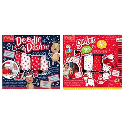 Image of Pack Of 12 Christmas Crackers Doodle And Yes Or No Family Game Novelty Xmas Festive Kids Santa