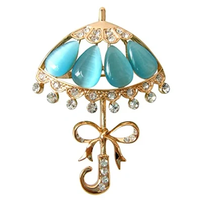 Image of Navachi 18k Gold Plated Blue Opal Crystal Umbrella Az7932 Brooch pins