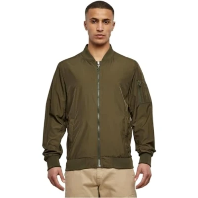 Image of Build Your Brand Men&#039;s Nylon Bomber Jacket, Green (Olive 00176), X Large