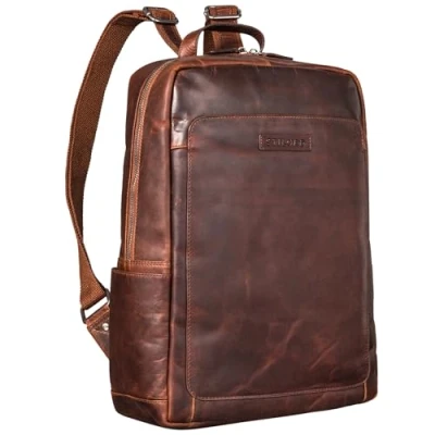 Image of STILORD &#039;Xander&#039; Style Conscious Backpack with Laptop Compartment 15.6 Inch Leather Large Vintage Men&#039;s Ladies Messenger Backpack, Colour:ambra cognac