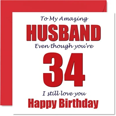 Image of Funny 34th Birthday Cards for Husband 34 I Still Love You Happy Card from Wife Partner, Thirty Four Fourth Hubby Banter Gifts, 145mm x Joke Humour Greeting