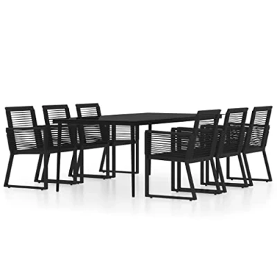 Image of vidaXL Outdoor Dining Set 7 Piece Garden Furniture with Black Rectangular Table and 6 Rattan Chairs