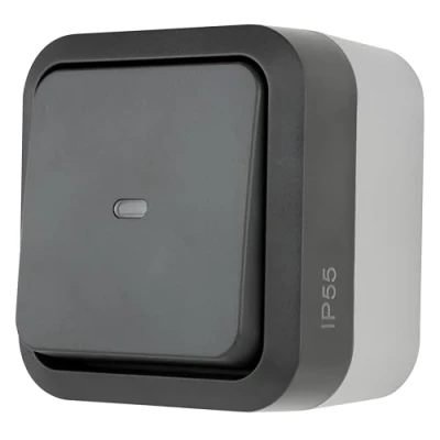Image of REV 0004330400 AquaStorm Control Switch Wet Room IP55 Single Pole Surface Mounted Anthracite