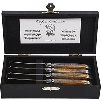 Image of Laguiole Style De Vie Luxury Line Butter Knife 4 Pieces Olive Wood