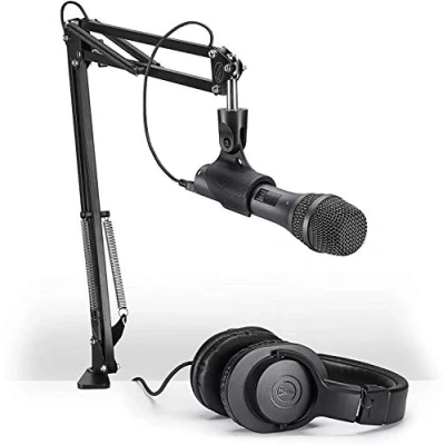 Image of Audio Technica AT2005USBPK Vocal Microphone Pack for Streaming/Podcasting, Includes USB and XLR Outputs, Adjustable Boom Arm, &amp; Monitor Headphones,Black