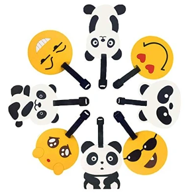 Image of Travel Luggage Tags, Emoji Panda Suitcase ID Label Tags Holders, PVC Identifier Holders for Backpack(8 Pack)