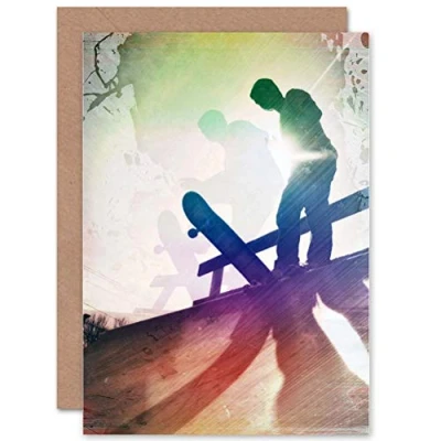 Image of Wee Blue Coo Cool Skateboard Grunge Style Sport Teen Birthday Art Sealed Greeting Card Plus Envelope Blank inside