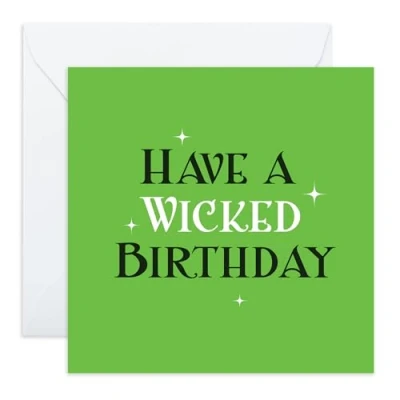 Image of Birthday Card for Him or Her &#039;Have A Wicked Birthday&#039; Gifts Friends, Colleagues, Classmates Greenish Comes with Fun Stickers