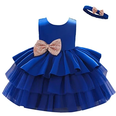 Image of Lito Angels Kids Flower Girl Bridesmaid Dresses Wedding Party Outfit Fancy Ball Gown Occasion Dress with Headband Age 5 6 Years, Royal Blue (Tag Number 120)