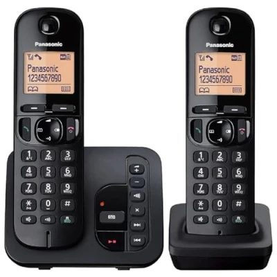 Image of Panasonic KX TGC222EB DECT Cordless Phone with Answering Machine, 1.6 inch Easy to Read Backlit Display, Nuisance Call Blocker, Hands Free Speakerphone, ECO Mode Black, Twin Handset Pack