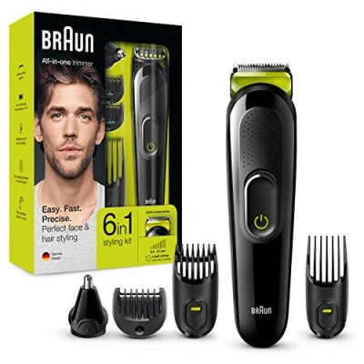 Image of Braun 6 in 1 All One Trimmer MGK3021, Beard and Hair Clipper, Black/Volt Gree
