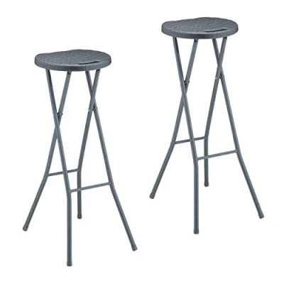 Image of Relaxdays Barstool, 2X Set, Weave Design, Folding Garden Stool, Plastic, Steel, No Back, HxWxD: 80 x 34 45 cm, Grey