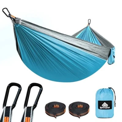 Image of NATUREFUN Ultra Light Travel Camping Hammock 300kg Load Capacity,(275 x 140 cm) Breathable,Quick drying Parachute Nylon 2 Premium Carabiners,2 Slings Included Outdoor Indoor Garden