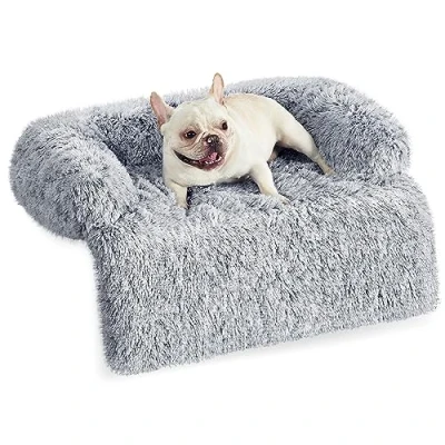 Image of Feandrea FluffyHug Dog Sofa Bed, Cover, Calming M, for Small and Medium Dogs, 80 x 75 16 cm, Grey Ombré PGW221G01