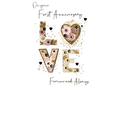 Image of 1st Wedding Anniversary Greeting Card Hand Finished Champagne Range Cards JGS622