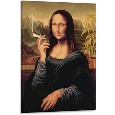 Image of Mona Lisa Smoking A Joint Poster Print Funny Wall Art Decor Canvas Pictures Modern Home Painting Artwork for Living Room Bedroom Unframed,30x40cm