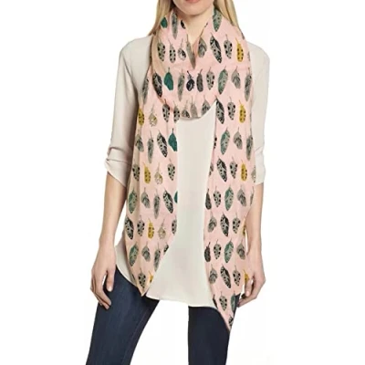 Image of Lina &amp; Lily Feathers Print Women&#039;s Scarf Shawl Wrap Lightweight (Peach)