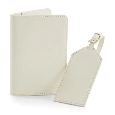 Image of BagBase BG755 Boutique Travel Set Saffiano Leather Look Passport Holder &amp; Luggage Tag Essential Accessories Oyster