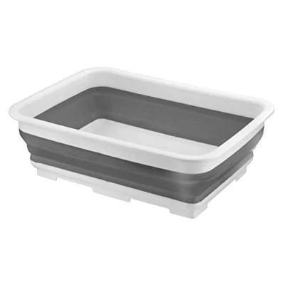 Image of HOMESHOPA Rectangular Collapsible Washing Up Bowl, 10 Litre Foldable Basin, Compact Storage, Space Saving, Kitchen Sink Portable for Outdoor Camping Caravans (Grey)