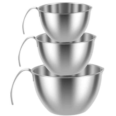 Image of 3Pcs Mixing Bowl Set Stainless Steel Nesting with Pour Spout &amp; Lid Space Saving Salad Bowls 250/400/700ml Metal Prep for Cooking Baking Food