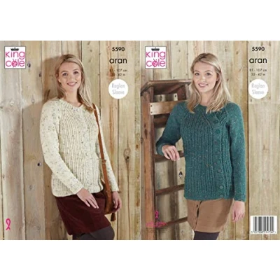 Image of King Cole 5590 Knitting Pattern Womens Raglan Cardigans in Fashion Aran,Multicolor,32&quot; 42&quot; (81cm 107cm) Bust.