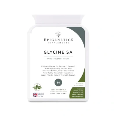 Image of Glycine SA 650mg L + Natural Succinic Acid Antioxidant 60 Vegan Friendly Capsules UK Made 1 Capsule Daily (2 Month Supply)