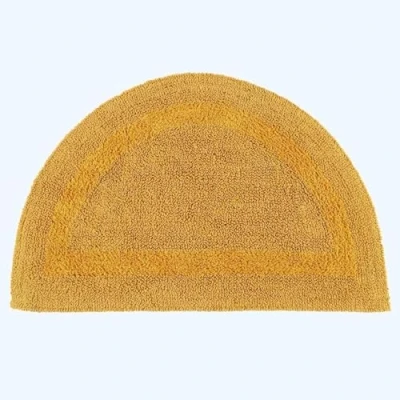 Image of HOMESCAPES Half Round Bath Mat, Luxury 1600gsm Extra Soft 100% Cotton, Reversible Bathroom Mats Non Slip, Washable, Super Absorbent, Quick Dry, Mustard Semi Circle Rug, 50 x 80 cm