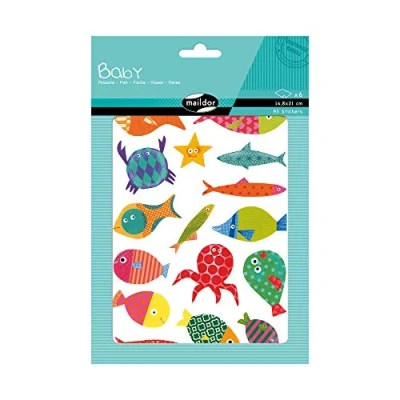 Image of Maildor Ref AE037O Baby Stickers (Pack of 6 Sheets) 21 x 14.8cm Fishy Designs 93 Total, Brightly Coloured, Suitable for Children Aged 2+