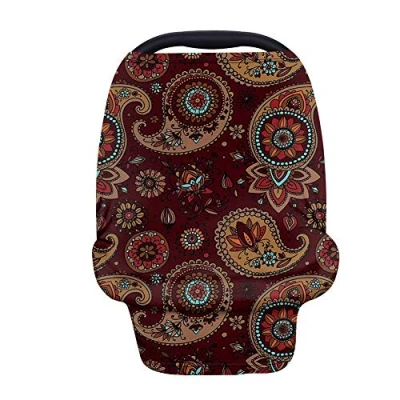 Image of Binienty Car Seat Covers for Babies, Boho Style Paisley Design, Nursing Cover Breastfeeding Scarf, Stretch Baby Carseat Canopy