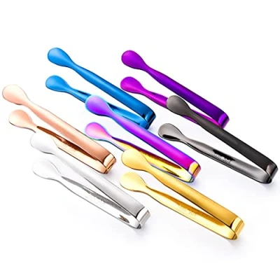 Image of Abcsea 7 Pieces Colored Stainless Steel Mini Serving Tongs, Ice Tongs for Bar, Sugar Small, Appetizers Small Tea Party Coffee Bar Kitchen