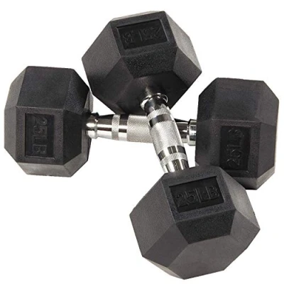 Image of BalanceFrom Rubber Encased Hex Dumbbell in Pairs or Singles, Black