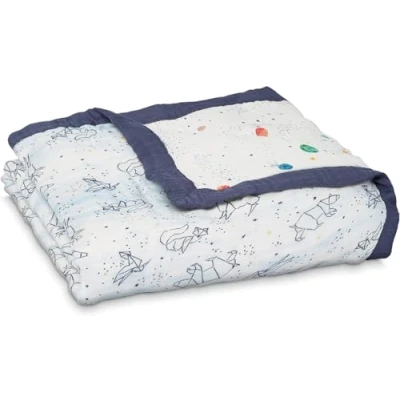 Image of aden + anais silky soft Dream Blanket, 120x120cm, Ideal Newborn Nursery &amp; Cot Blankets for Baby Girls Boys, Unisex Toddler Infant Bedding of Bamboo Viscose Muslin, Shower Registry Gift, stargaze