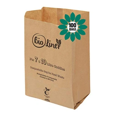 Image of 7L &amp; 10L 100 x Paper Compostable Brown Caddy Food Waste Bin Liners/Bin Bags