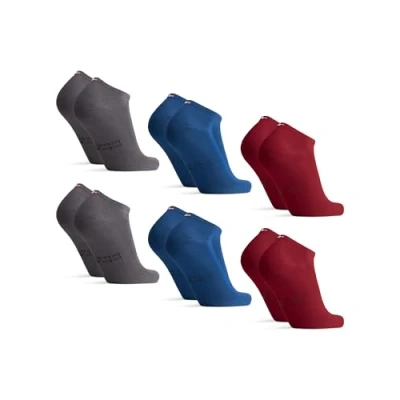 Image of DANISH ENDURANCE Bamboo Trainer Socks, Breathable Ankle Low Cut Sneaker Super Soft, Men &amp; Women, 6 Pack, Multicolour (2x Grey, 2x Oxford Blue, Wine Red), 8