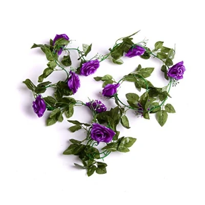 Image of Best Artificial 210cm/7ft Purple Silk Rose Flower Garland Hanging Vine Wedding String Plant