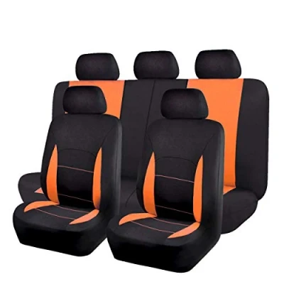 Image of Flying Banner Flat Cloth Universal Fit Car Seat Covers Full Set with Airbag Compatible (Black and Orange)