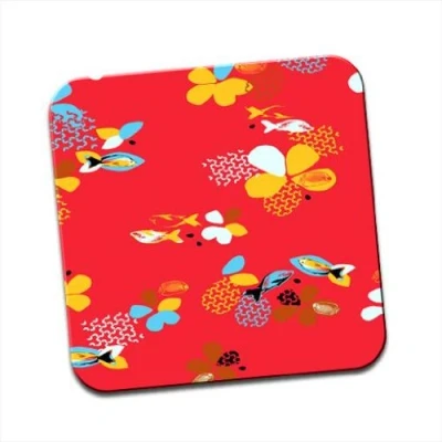 Image of Modern Flower Fish Type Red Background Single Premium Glossy Wooden Coaster