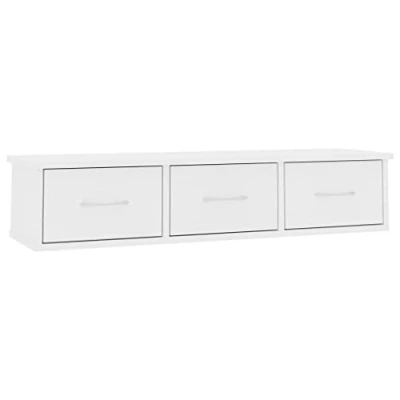 Image of vidaXL Wall Mounted Drawer Shelf for Living Rooms, Bedroom or Hallway White Engineered Wood Storage Solution with 3 Drawers 88x26x18.5 cm