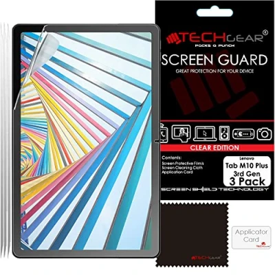 Image of TECHGEAR [Pack of 3 Screen Protectors for Lenovo Tab M10 Plus 3rd Gen 2022 (10.6 Inch screen) TB125 / TB128 Ultra Clear Protector Guard Cover + Cleaning Cloth &amp; Applicator Card