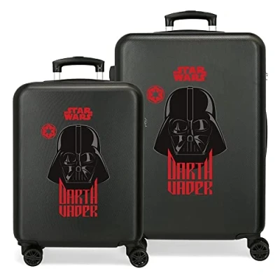 Image of Star Wars Squad Darh Vader Suitcase Set Black 55/65 cm Hard ABS Side Combination Lock 56L 6kg 4 Double Wheels Hand Luggage, Black/White, One Size,