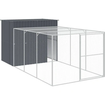 Image of vidaXL Dog House with Extended Run Heavy Duty Galvanised Steel Protective Mesh Design Weather Protected Convenient Access Anthracite