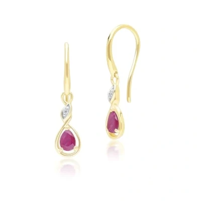 Image of Classic Pear Ruby &amp; Diamond Drop Earrings In 9ct Yellow Gold